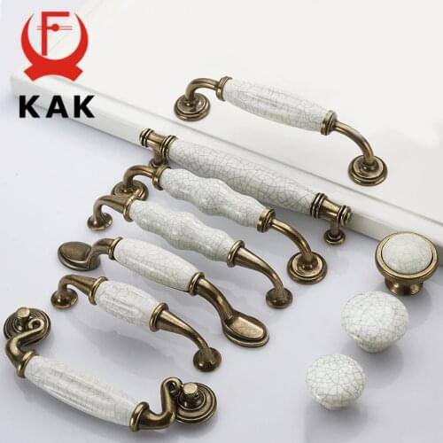 KAK 5pcs/lot Antique Bronze Crack Ceramic Cabinet Handles Zinc Alloy Drawer Knobs Wardrobe Door Handle European Furniture Handle