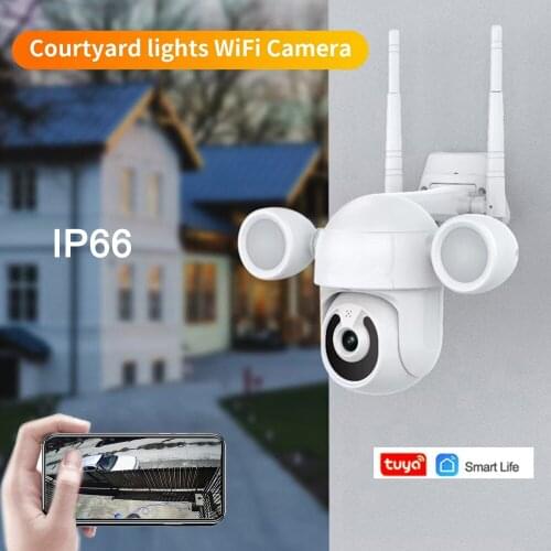 1080P Wifi PTZ Camera Outdoor Floodlight Courtyard Lighting IP Camera Color Night Vision 2MP PTZ WiFi Home CCTV Security Camera