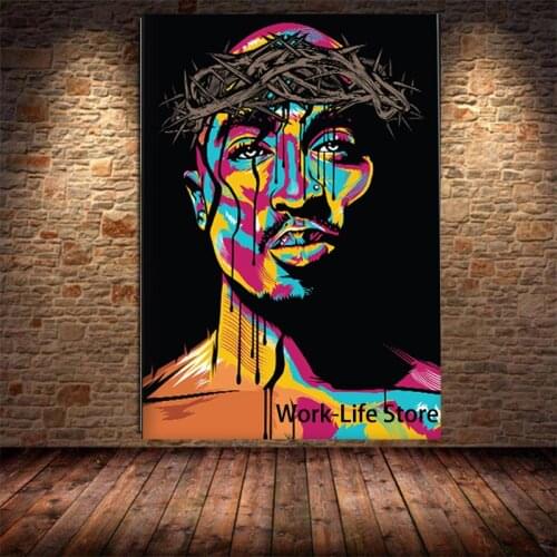 Hip Hop Rap Singer Figure Canvas Painting Tupac Shakur 2PAC Wall Art Poster Prints Wall Pictures for Living Room Home Cuadros