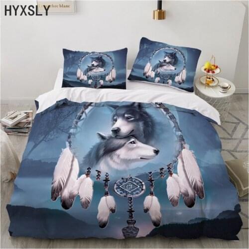 Wolf Animal Feather Dreamcatcher Printed Bedding Set Kids Adult Duvet Cover and Pillowcase Luxury Design Microfiber 3d Comforter