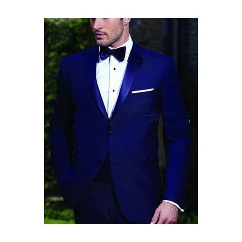 Handsome Groom Tuxedos Royal Blue Best Man Notch Lapel Groomsmen Men Wedding Suits Bridegroom( Jacket+ Pants+ Tie )