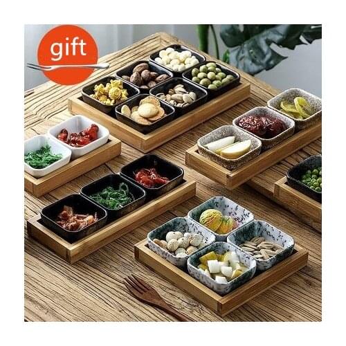 Creative ceramic grid fruit plate snack plate serving platter Japanese small dish with tray Home desktop dried fruit snack tray