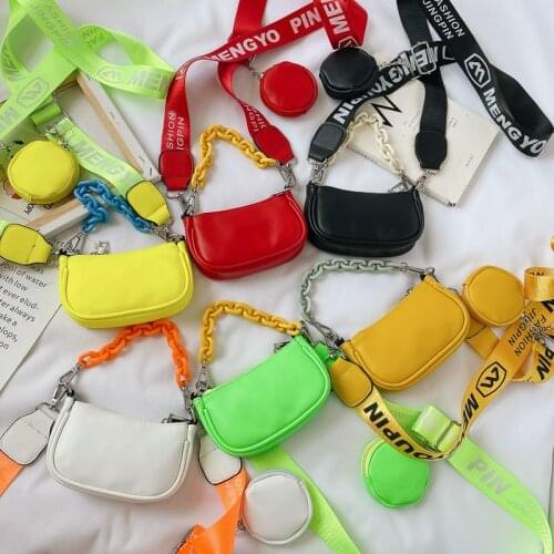 Summer Girls Fashion Shoulder Bag Neon Yellow Green Children Small Handbag and Coin Purse Cute Princess Messenger Bags Orange