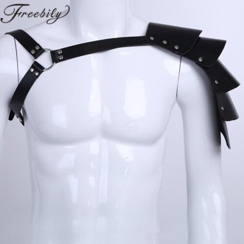 Men Fashion Sexy Lingerie Faux Leather Adjustable Shoulder Armor Body Chest Harness Bondage Costume with Buckles For Nightclub