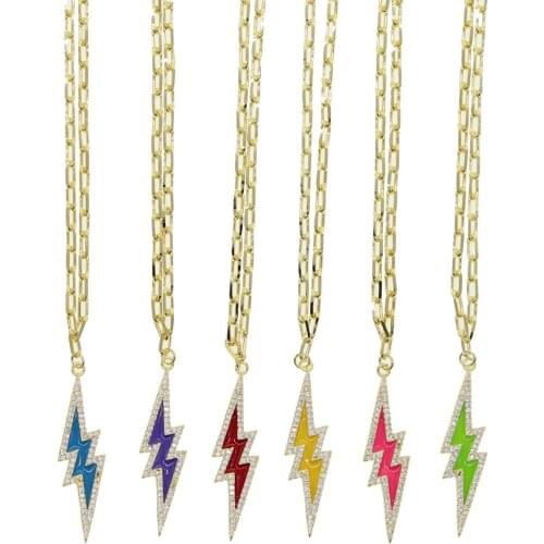 Neon Enamel colorful 2020 summer women jewelry Gold color lightning pendant open chain necklace