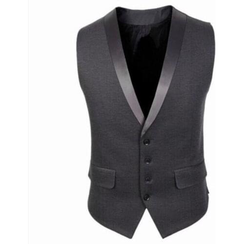 Brand New 2020 Mens Vests Black Grey Groomsmens Vest Four Buttons Wedding Prom Waistcoat Formal Business Vest Casual Wear Dress