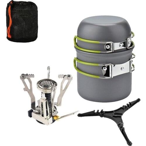 Camping Supplies Cooking Utensils Tourist Dishes Nature Hike Picnic Set Estufa Foldable Mini Gas Burner Survive Kitchenware