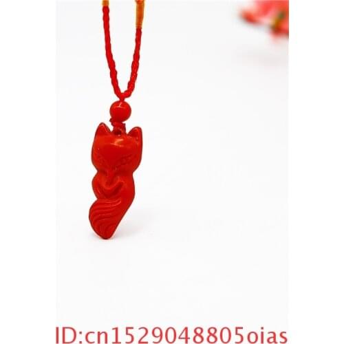 Carved Organic Amulet Jewellery Chinese Necklace Fashion Fox Cinnabar Charm Gifts Woman Natural Red Pendant