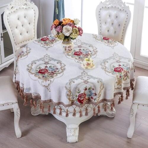 Luxury Chenille Fabric Round Tablecloth with Handmade Tassels TV Unit Coffee Table Cloth Christmas Decoration Royal Table Cover