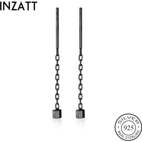 INZATT Real 925 Sterling Silver short Chain cube Tassel Drop Earrings For Fashion Women Party Fine Jewelry Cute Accessories