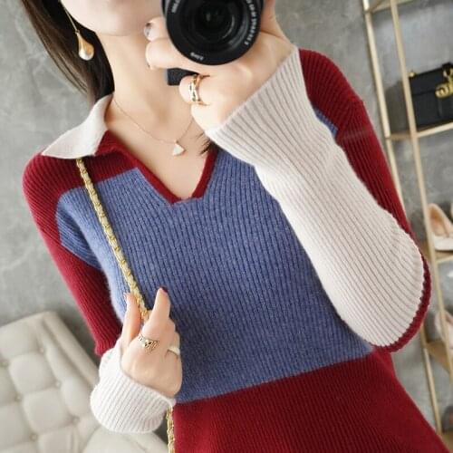 Cashmere sweater womens V-neck knitted sweater 100% wool knitted pullover elegant Korean slim slimming ladies sweater