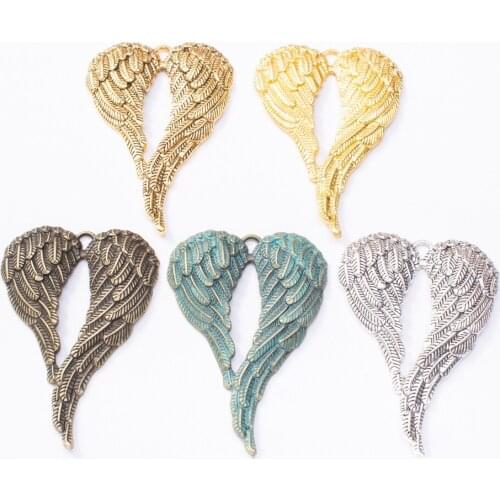 20pcs 46*68MM Vintage gold silver color angel fairy wings charms metal bronze feather pendants for bracelet earring diy jewelry