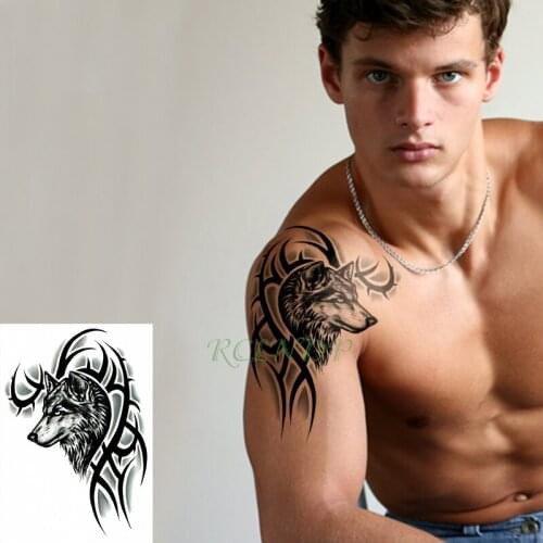 Waterproof Temporary Tattoo Sticker Wolf Head Totem Tatto Big Size on Shoulder Leg Arm Tattos Flash Tatoo Fake for Men Women Boy
