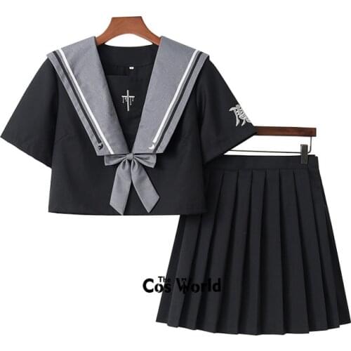 [Witch Rebirth] Black Summer Navy Sailor Suit Tops Skirts JK High School Uniform Class Uniform Students Cloth