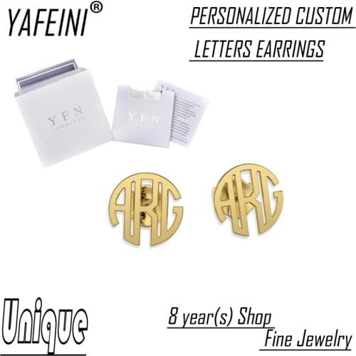 YAFEINI Brand Fine Jewelry Unique Custom Monogram Name Earrings 925 Sterling Silver Gift Box