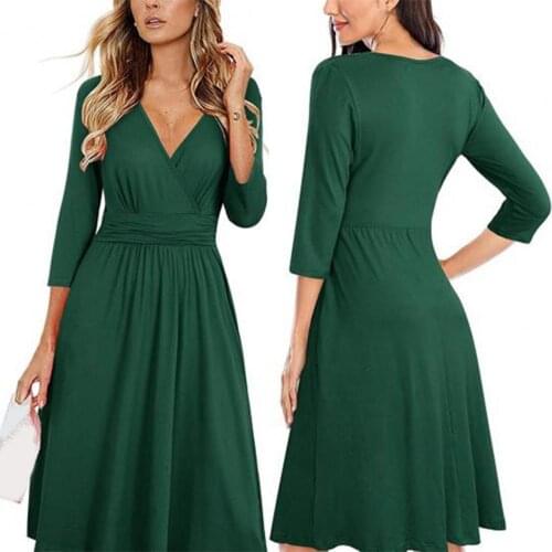 Womens Summer Solid Color All Match Loose Hem Leopard Print Short Sleeve V-Neck Floral Short Party Dress with Pockets 2021 New