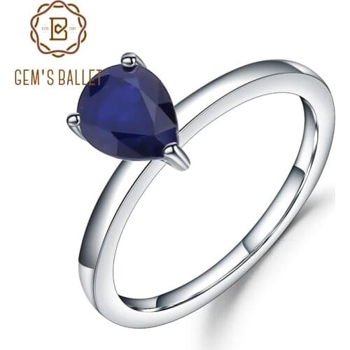 Gems Ballet 1.29Ct Natural Blue Sapphire Solitaire Engagement Rings 925 Sterling Silver Gemstone Ring For Women Fine Jewelry