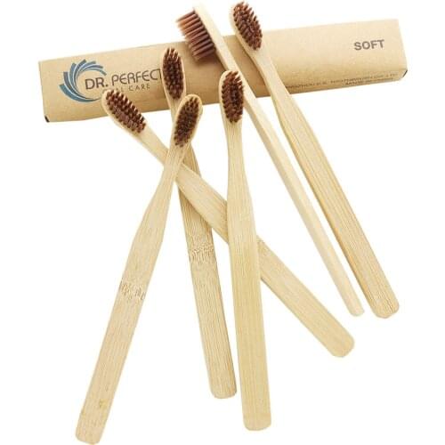 DR.PERFECT DR.PERFECT Wholesale 100 Pieces/ lot Free Shipping Extra Soft Bristle Natural Brown Bamboo Toothbrush