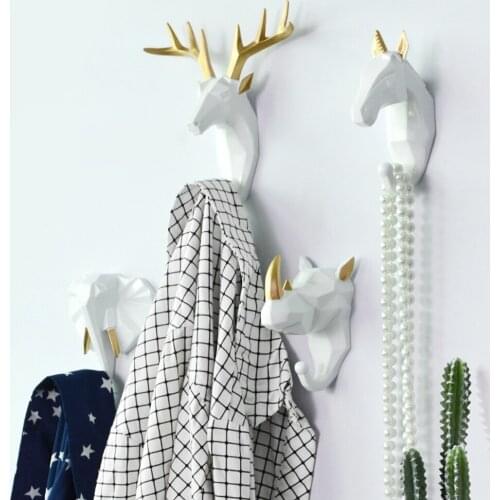 1pc Hanging Hook Animal Head Decorative Hook Deer Elephant Unicorn Rhinoceros Hanger Hook Keys Clothes Hat Wall Decoration Rack