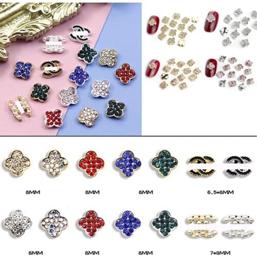 10pcs New Nail Alloy Accessories Four - leaf Clover Pearl Diamond Accessories DIY Nail Oil Stick Hand Decoration