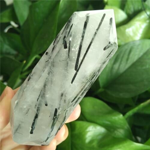 198g Crystal Quartz Wand Black Tourmaline Crystal Obelisk Black Rutilated Quartz Crystal Tower Crystal Meditation Healing Crysta