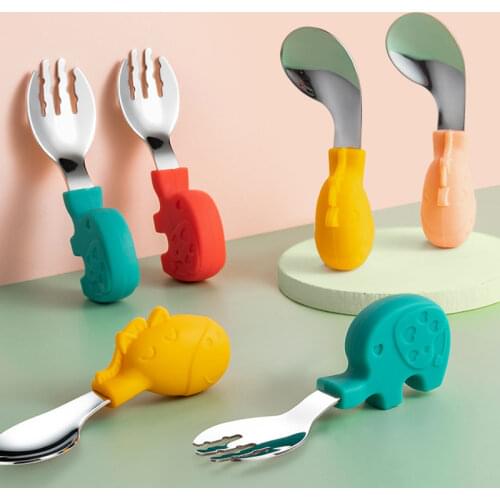 2pcs Tableware Cartoon Kids Spoon and Fork Set Stainless Steel Cute Fork Spoon Baby Spoons Kids Fork Baby Gadgets Baby Spoon Set