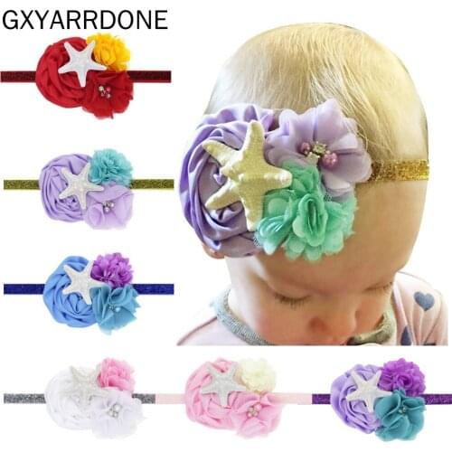 2019 New Purple Starfish Shell Headband Newborn Baby Mermaid Hairbow Little Girls Hair Accessory Birthday Gift Photo Prop