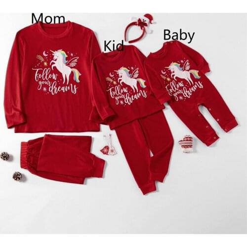 2021 Winter Christmas Long Sleeve Trousers Unicorn Printing Family Matching Outfits Children Baby Romper Girl Boy Mother Clothes