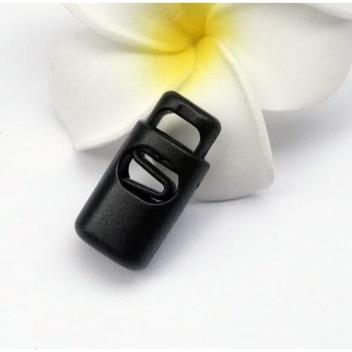 35pcs/lot Black Plastic Single Hole Spring Stopper Toggle Cord Locks End