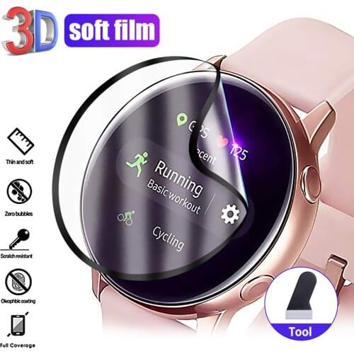 3D Full Screen Protector Film for Samsung Galaxy Watch Active 2 40mm 44mm HD Anti-Bubble Soft Curved Edge Screen Protector Cover