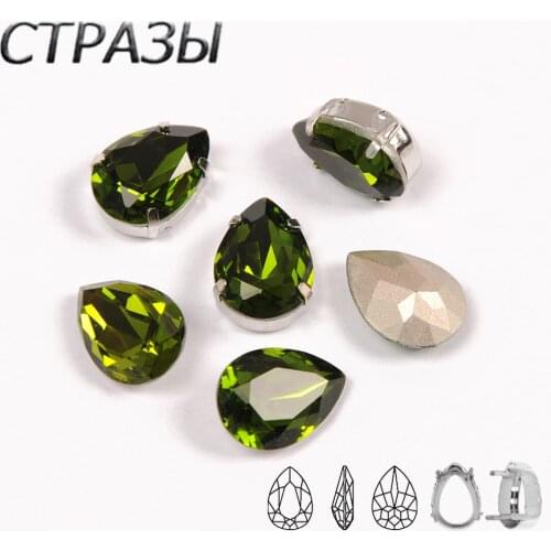 4320 Olivine K9 Crystal Drop Pear Rhinestone pointed back Gems Strass Crystal Stones For Jewelry Dress Crafts Decorations