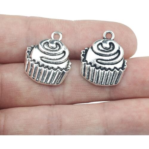 High Quality 50 Pieces/Lot 19mm*22mm Antique Silver Plated Antique Bronze Plated Birthday Cake Charms
