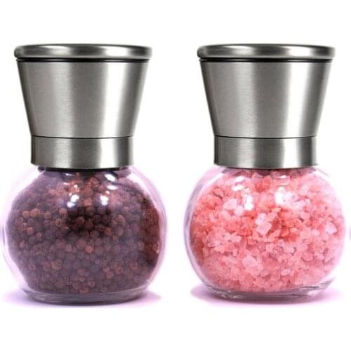 50pcs Stainless Steel Salt and Pepper Grinder Glass Round Body Mill Ceramic Rotor Practical Kitchen Tool SN841