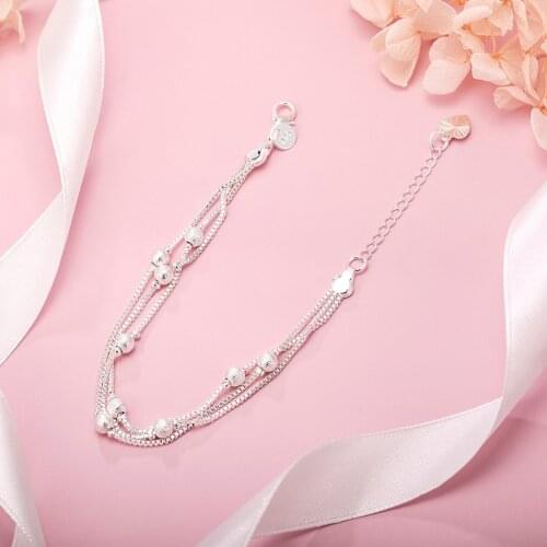 925 sterling Silver Geometry beads Chain Bracelet for Women Fashion Wedding Fine Jewelry Christmas Gift 8inches