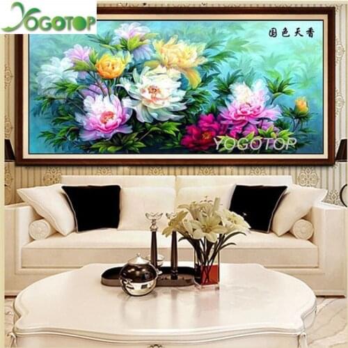 Diy diamond painting large puzzle Art 5D Full drill mosaic Embroidery rhinestone Home Decor Colorful flower peony YY4539