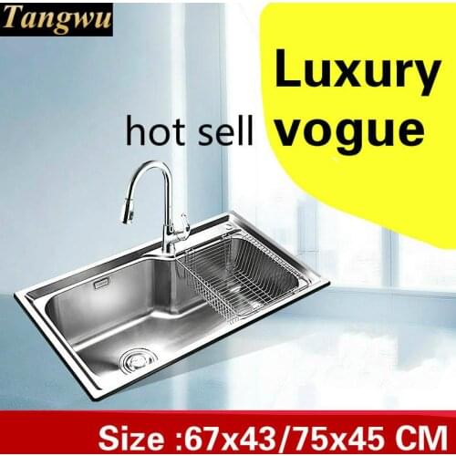 Free shipping Apartment high qualit kitchen single trough sink do the dishes 304 stainless steel hot selling 67x43/75x45 CM