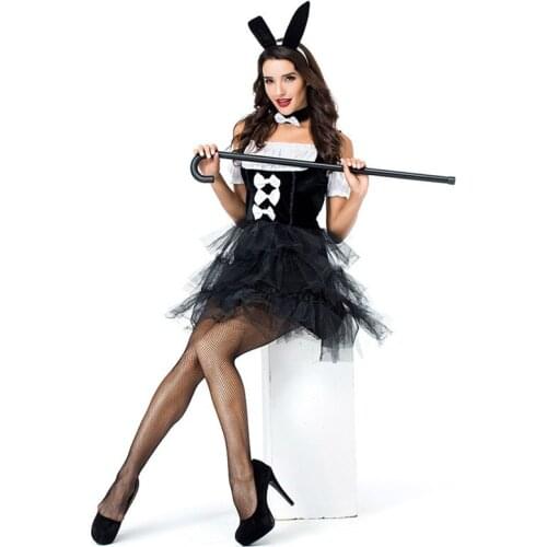 Black Women Bunny Girl Rabbit Animal Cosplay Female Halloween Magician Costumes Purim Stage Showing Nightclub Bar Party DS Dress
