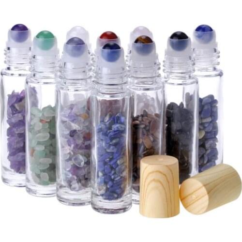 Essential Oil Diffuser 10ml Clear Glass Roll on Perfume Bottles with Crushed Natural Crystal Quartz Stone,Crystal Roller Ball SN