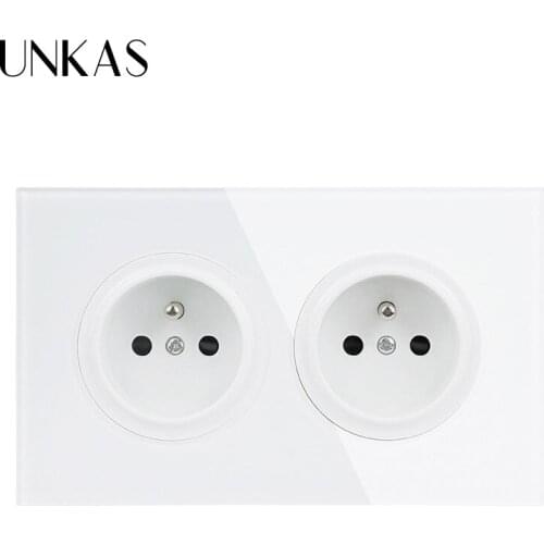 UNKAS 16A Double French Standard Electric Socket Two-way Socket Export Crystal Glass Panel Power Outlet Double Socket Plug