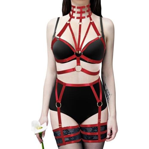 Exotic Sets Full Body Harness Belt Cage Bra Sexy Lingerie Suspender Collar Accessories Thigh Garters Pole Dance Rave Clothing