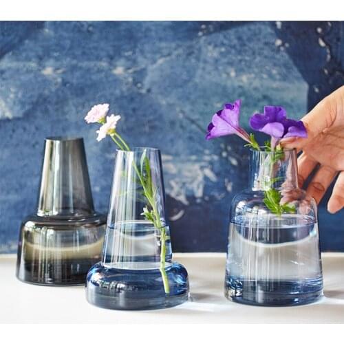 Europe Lighthouse Glass Vase Gray/Blue Castle Handmade Mini Small Flower Vases Hydroponics Flower Pot Home Decoration