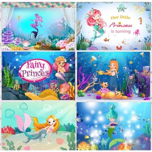 Mermaid Backdrop Under The Sea Baby Shower Princess Girls Birthday Party Customize Photography Background For Photo Studio