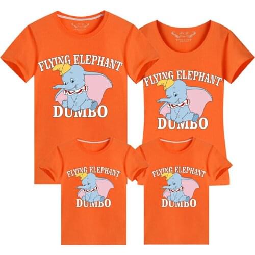Disney T-Shirt Harajuku Dumbo Elephant Letter Cartoon Print Short Sleeve Chic Fashion Family Kids O-Neck Tee Tops Dropship