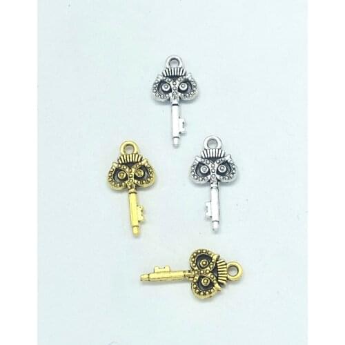 JunKang 30pcs 10*21mm Popular European American Owl Key Pendant DIY Handmade Bracelet Necklace Jewelry Connection Accessories