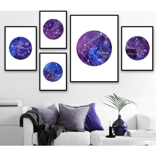 Zodiac Constellation Starry Sky Occult Wall Art Canvas Painting Nordic Posters And Prints Wall Pictures For Living Room Decor