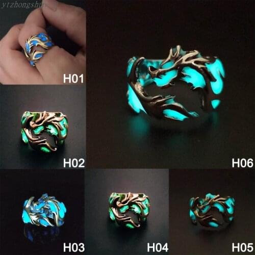 Vintage Unisex Luminous Dragon Finger Rings For Men Women Fashional Rings Glow In The Dark Ring Jewelry Accessories