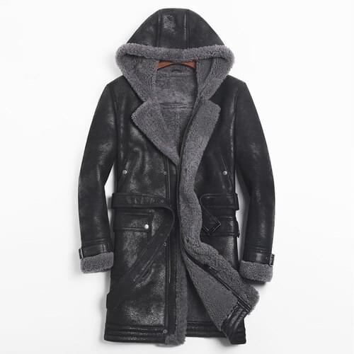 Leather Jacket Men Sheep Shearling Real Fur Coat Hooded Winter Jacket Windbreaker for Mens Clothing Jaqueta De Couro 754 YY709