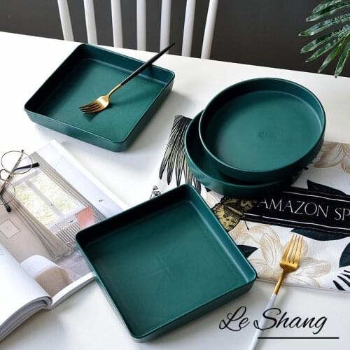 Creative Sala Plates Matte Emerald Plate Solid Ceramic Plate Vajilla Household Ceramics Green Dinnerware Set Dishes Plates Sets
