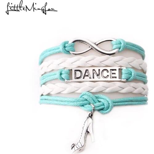 Little MingLou Infinity DANCE bracelet shose charm Rope handmade DANCER Bracelet for women Leather braid bracelets & bangles