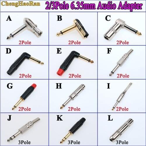 6.35 mm 2 POLE 3 Pole Stereo Jack Plug 6.35mm Guitar Phono Pancake 1/4 Inch Connector Audio Adapter Metal 90 Degree Right Angle